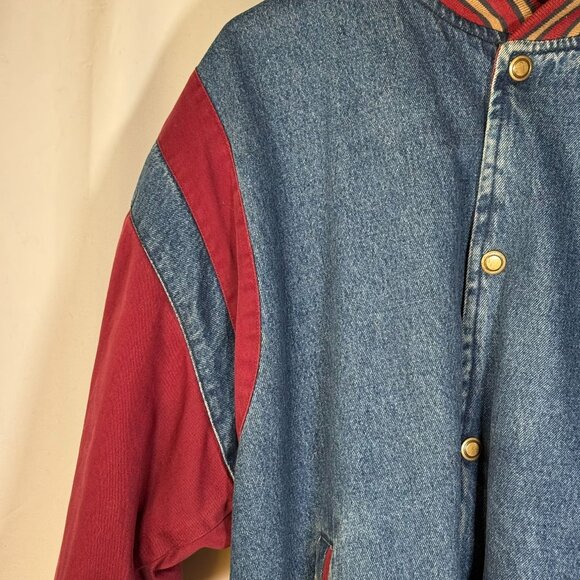 Yukon Trail Men's Vtg Denim Varsity Bomber Jean Jacket Striped Sleeves XL - Picture 4 of 10